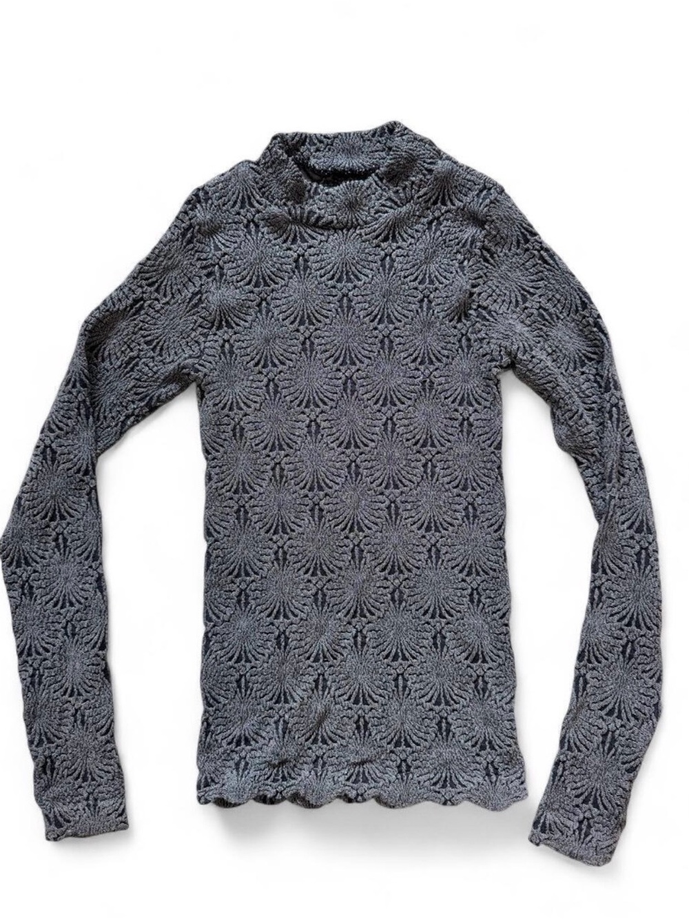 Stretchy Patterned Mock Neck Long Sleeve S/M Whimsigoth Dark Coquette Alt